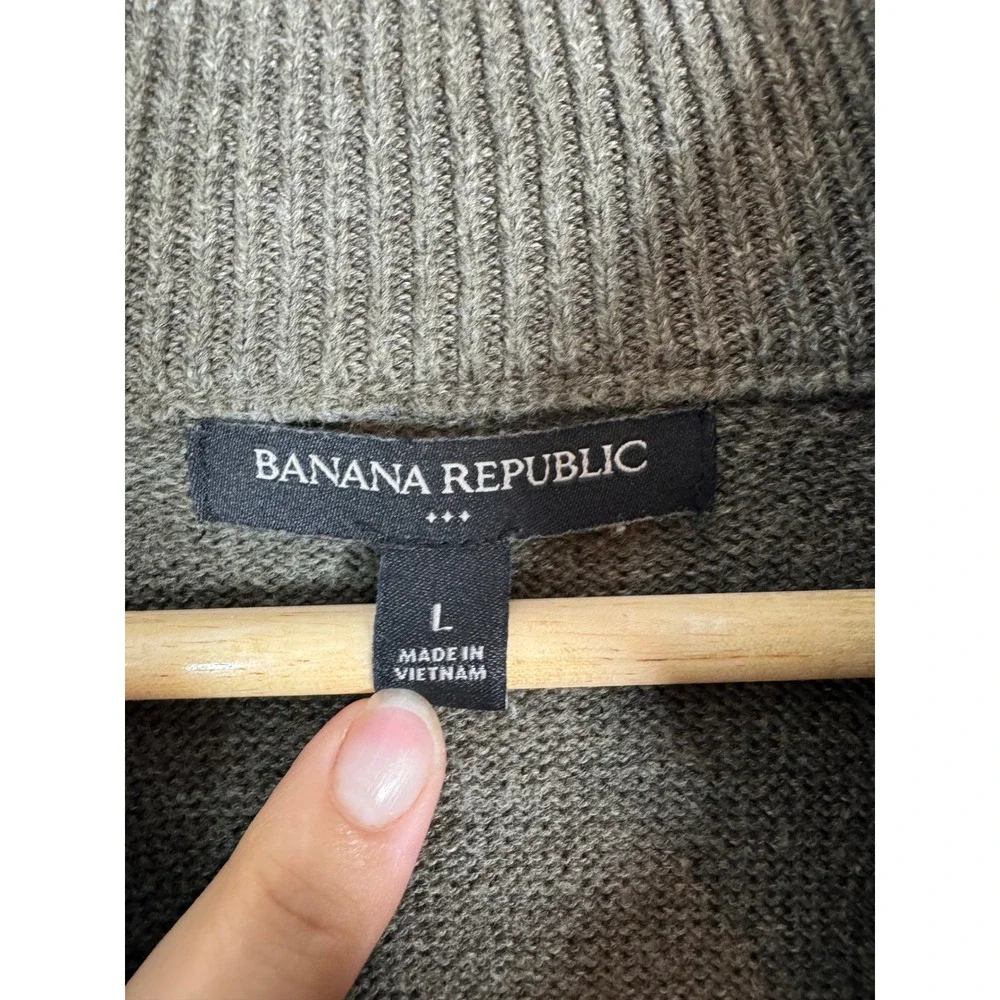 Minimalist Banana Republic Mens Large Cardigan Green Button Mock Neck Sweater